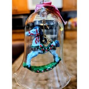 Carrousel Bells Ornament Hand Painted Porcelain Horse in a Crystal Bell